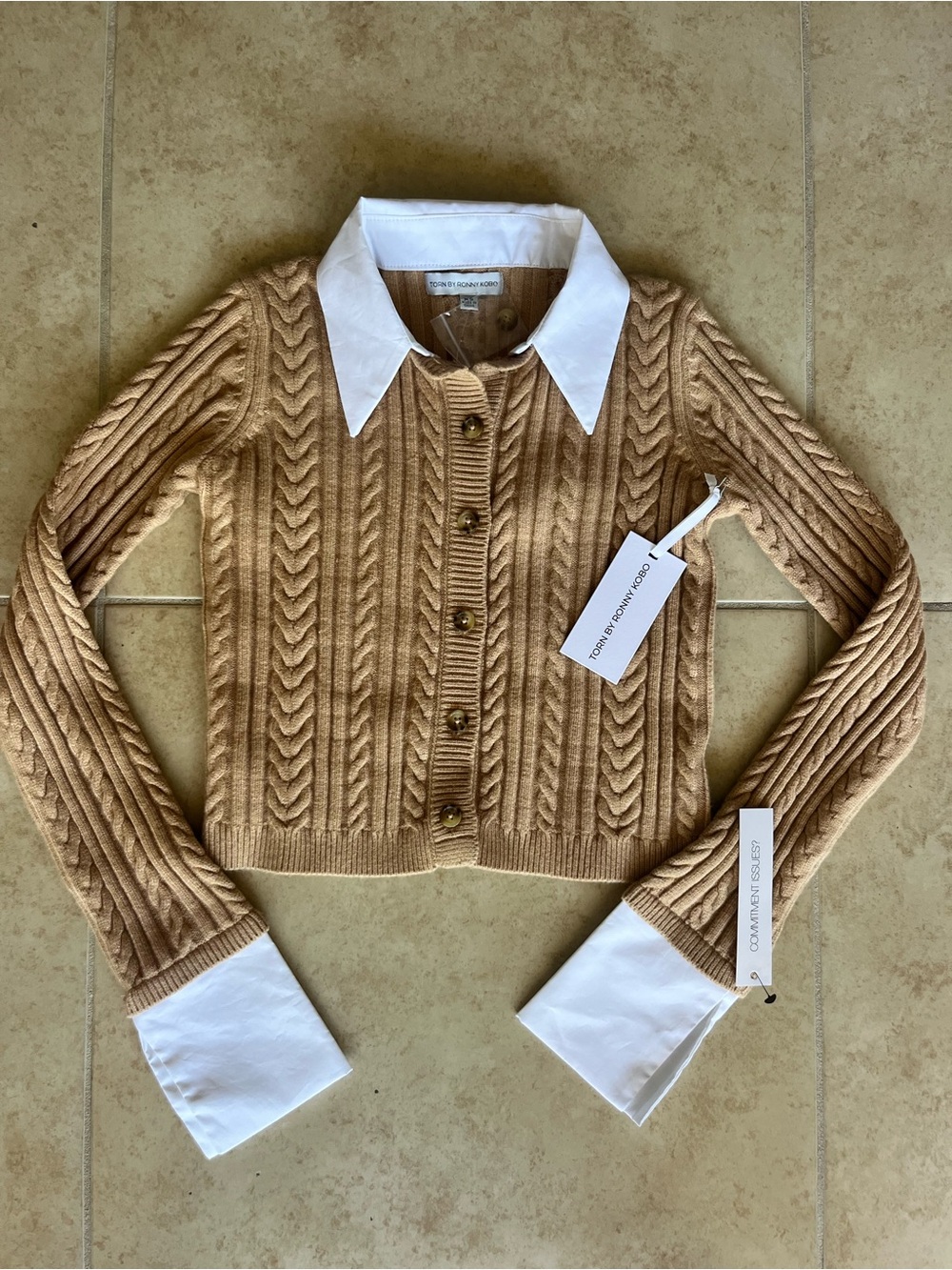 XS Torn By Ronny Kobo cable sweater